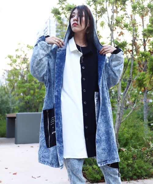 rovtski（ロフトスキー）の「【セットアップ対応】AFYFBASATTO COAT/ツイル&デニム ビッグシルエット バサっとコート（デニムジャケット・メンズ・ケミカルウォッシュ/ブラック/インディゴブルー・FREE）」の11枚目の写真