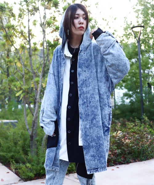 rovtski（ロフトスキー）の「【セットアップ対応】AFYFBASATTO COAT/ツイル&デニム ビッグシルエット バサっとコート（デニムジャケット・メンズ・ケミカルウォッシュ/ブラック/インディゴブルー・FREE）」の12枚目の写真