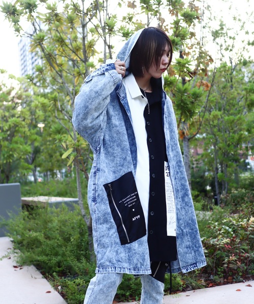 rovtski（ロフトスキー）の「【セットアップ対応】AFYFBASATTO COAT/ツイル&デニム ビッグシルエット バサっとコート（デニムジャケット・メンズ・ケミカルウォッシュ/ブラック/インディゴブルー・FREE）」の14枚目の写真
