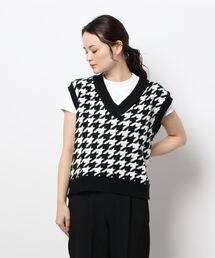 SPINNS | 千鳥柄 Vネック アクリルニットベスト(ベスト)