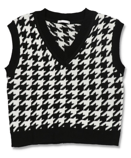 SPINNS（スピンズ）の「千鳥柄 Vネック アクリルニットベスト（ベスト・レディース・ブラック・ONESIZE）」の8枚目の写真