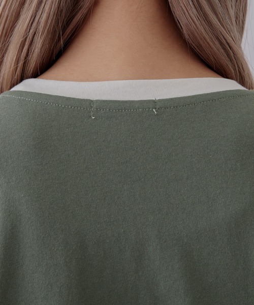 Adoon plain(アドーンプレーン)の「【体型カバーが嬉しい!】リンガーロンT(Tシャツ/カットソー・レディース・ブラック/ネイビー/グリーン・FREE)」の6枚目の写真