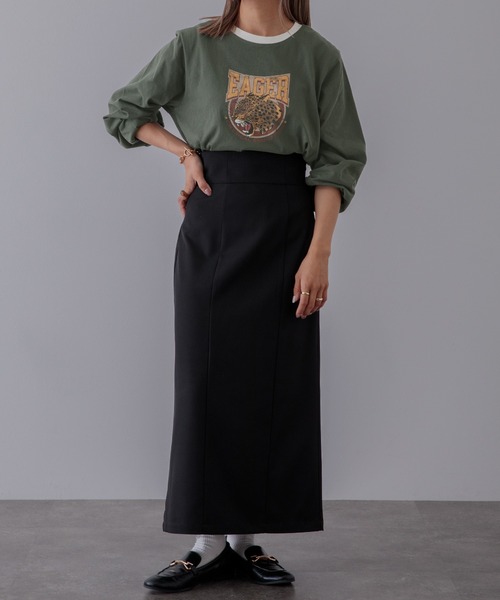 Adoon plain(アドーンプレーン)の「【体型カバーが嬉しい!】リンガーロンT(Tシャツ/カットソー・レディース・ブラック/ネイビー/グリーン・FREE)」の11枚目の写真