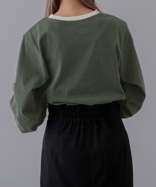 Adoon plain(アドーンプレーン)の「【体型カバーが嬉しい!】リンガーロンT(Tシャツ/カットソー・レディース・ブラック/ネイビー/グリーン・FREE)」の14枚目の写真