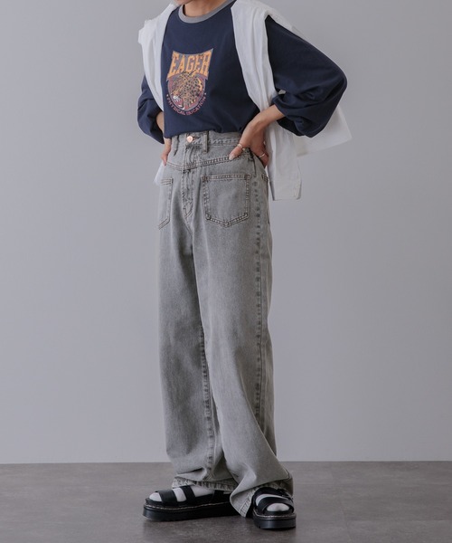 Adoon plain(アドーンプレーン)の「【体型カバーが嬉しい!】リンガーロンT(Tシャツ/カットソー・レディース・ブラック/ネイビー/グリーン・FREE)」の12枚目の写真