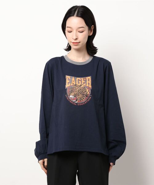 Adoon plain(アドーンプレーン)の「【体型カバーが嬉しい!】リンガーロンT(Tシャツ/カットソー・レディース・ブラック/ネイビー/グリーン・FREE)」の9枚目の写真