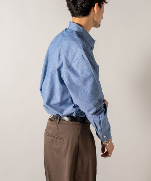 GLOSTER（グロスター）の「【GLOSTER/グロスター】シャンブレーワークシャツ ワイドシャツ（シャツ/ブラウス・メンズ・ホワイト/インディゴブルー・MEDIUM/LARGE）」の9枚目の写真