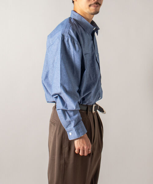 GLOSTER（グロスター）の「【GLOSTER/グロスター】シャンブレーワークシャツ ワイドシャツ（シャツ/ブラウス・メンズ・ホワイト/インディゴブルー・MEDIUM/LARGE）」の3枚目の写真