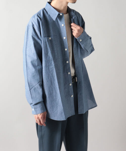 GLOSTER（グロスター）の「【GLOSTER/グロスター】シャンブレーワークシャツ ワイドシャツ（シャツ/ブラウス・メンズ・ホワイト/インディゴブルー・MEDIUM/LARGE）」の7枚目の写真