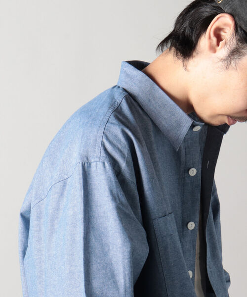 GLOSTER（グロスター）の「【GLOSTER/グロスター】シャンブレーワークシャツ ワイドシャツ（シャツ/ブラウス・メンズ・ホワイト/インディゴブルー・MEDIUM/LARGE）」の4枚目の写真