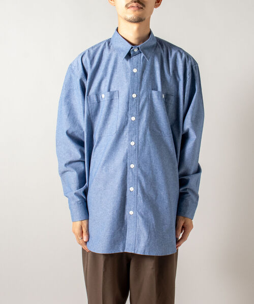 GLOSTER（グロスター）の「【GLOSTER/グロスター】シャンブレーワークシャツ ワイドシャツ（シャツ/ブラウス・メンズ・ホワイト/インディゴブルー・MEDIUM/LARGE）」の22枚目の写真
