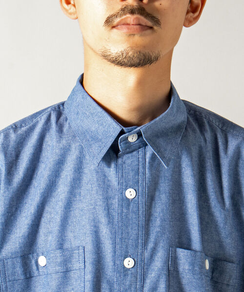 GLOSTER（グロスター）の「【GLOSTER/グロスター】シャンブレーワークシャツ ワイドシャツ（シャツ/ブラウス・メンズ・ホワイト/インディゴブルー・MEDIUM/LARGE）」の18枚目の写真