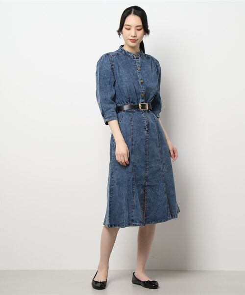 セール 大人シルエット ミモレ丈 ベルト付き ノーカラーデニムワンピース ワンピース Ritzy リッツィー のファッション通販 Zozotown