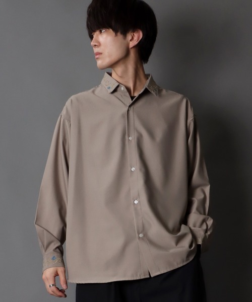 SITRY（シトリー）の「Oversize Drop shoulder Stitch Shirt/オーバーサイズ ドロップショルダー ステッチ トロミシャツ（シャツ/ブラウス・メンズ・ブラック/オフホワイト/グリーン/モカ・M/L）」の21枚目の写真