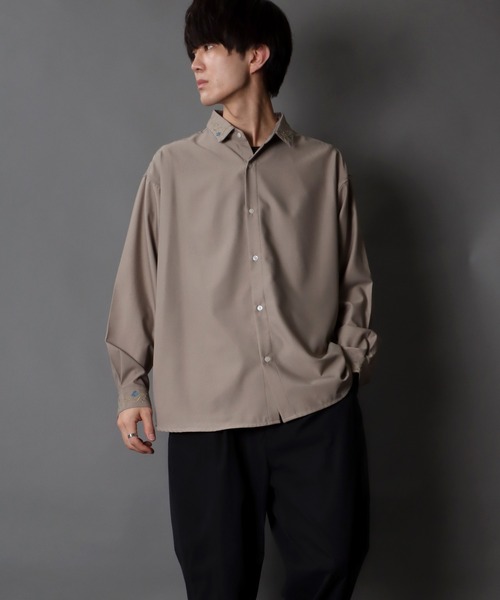 SITRY（シトリー）の「Oversize Drop shoulder Stitch Shirt/オーバーサイズ ドロップショルダー ステッチ トロミシャツ（シャツ/ブラウス・メンズ・ブラック/オフホワイト/グリーン/モカ・M/L）」の20枚目の写真