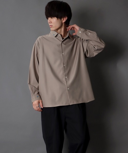 SITRY（シトリー）の「Oversize Drop shoulder Stitch Shirt/オーバーサイズ ドロップショルダー ステッチ トロミシャツ（シャツ/ブラウス・メンズ・ブラック/オフホワイト/グリーン/モカ・M/L）」の18枚目の写真