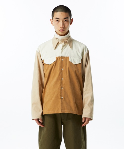 KURO（クロ）の「【KURO】PATCHWORK CORDUROY SHIRT（シャツ/ブラウス・メンズ・ベージュ/ブラウン・SMALL/MEDIUM/LARGE）」の2枚目の写真