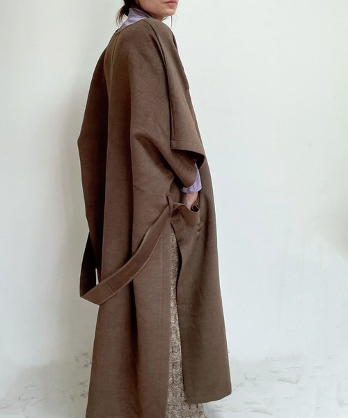 CORNERS（コーナーズ）の「【WEARISTA nico×CORNERSコラボ】《選べる着丈》ガウンコート（ノーカラーコート・レディース・ブラウン/アイボリー・M/L）」の10枚目の写真