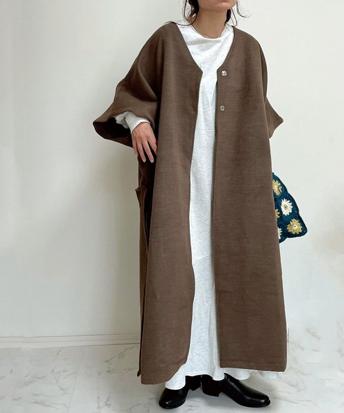 CORNERS（コーナーズ）の「【WEARISTA nico×CORNERSコラボ】《選べる着丈》ガウンコート（ノーカラーコート・レディース・ブラウン/アイボリー・M/L）」の18枚目の写真