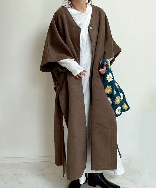 CORNERS（コーナーズ）の「【WEARISTA nico×CORNERSコラボ】《選べる着丈》ガウンコート（ノーカラーコート・レディース・ブラウン/アイボリー・M/L）」の13枚目の写真