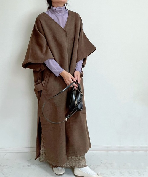 CORNERS（コーナーズ）の「【WEARISTA nico×CORNERSコラボ】《選べる着丈》ガウンコート（ノーカラーコート・レディース・ブラウン/アイボリー・M/L）」の3枚目の写真