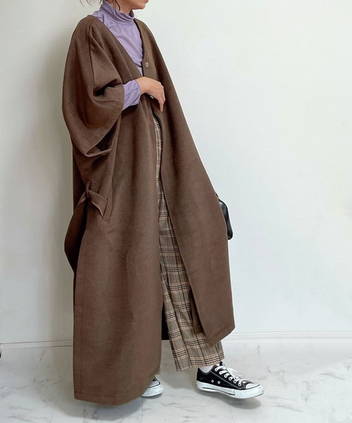 CORNERS（コーナーズ）の「【WEARISTA nico×CORNERSコラボ】《選べる着丈》ガウンコート（ノーカラーコート・レディース・ブラウン/アイボリー・M/L）」の5枚目の写真