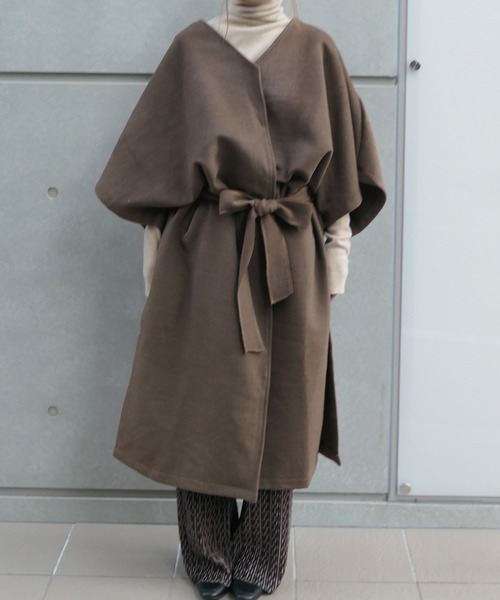 CORNERS（コーナーズ）の「【WEARISTA nico×CORNERSコラボ】《選べる着丈》ガウンコート（ノーカラーコート・レディース・ブラウン/アイボリー・M/L）」の8枚目の写真