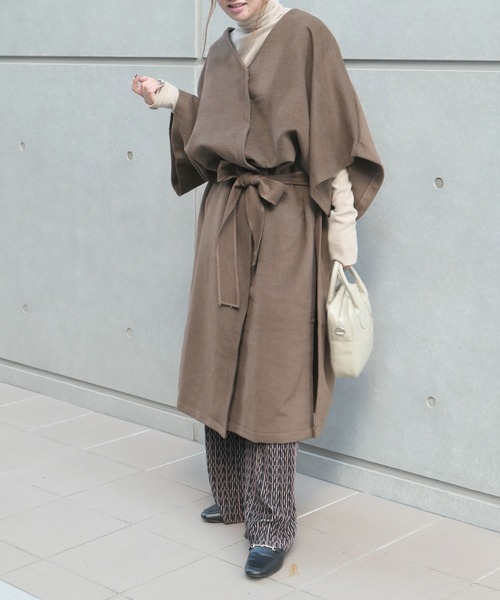 CORNERS（コーナーズ）の「【WEARISTA nico×CORNERSコラボ】《選べる着丈》ガウンコート（ノーカラーコート・レディース・ブラウン/アイボリー・M/L）」の9枚目の写真