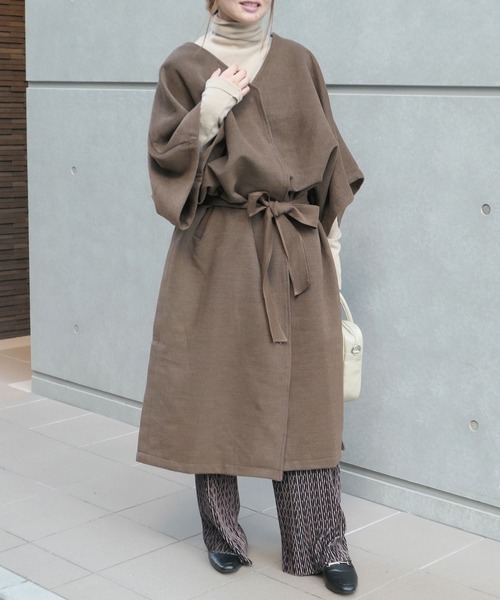 CORNERS（コーナーズ）の「【WEARISTA nico×CORNERSコラボ】《選べる着丈》ガウンコート（ノーカラーコート・レディース・ブラウン/アイボリー・M/L）」の17枚目の写真