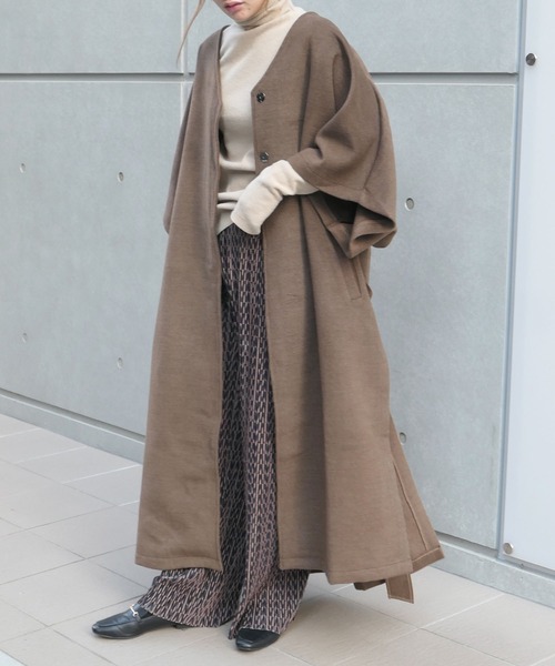 CORNERS（コーナーズ）の「【WEARISTA nico×CORNERSコラボ】《選べる着丈》ガウンコート（ノーカラーコート・レディース・ブラウン/アイボリー・M/L）」の12枚目の写真