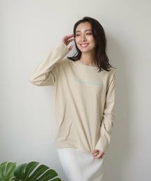 【OP:オーピー】レディース オーバーシルエット フロッキー加工プリント ロングTシャツ