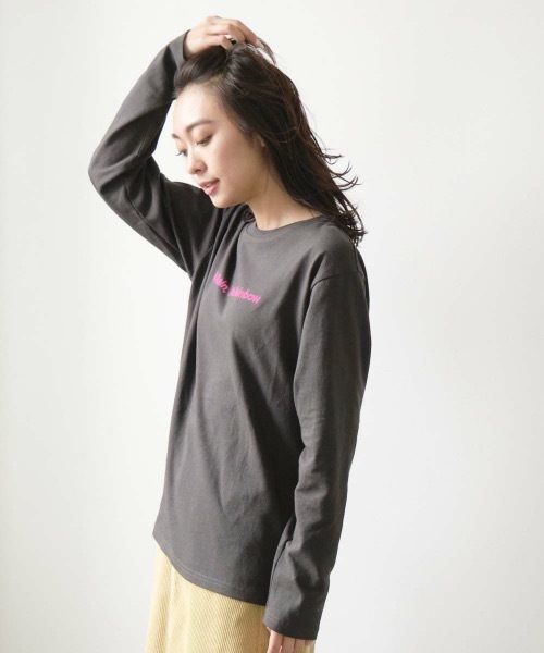 Ocean Pacific(オーシャンパシフィック)の「【OP:オーピー】レディース オーバーシルエット フロッキー加工プリント ロングTシャツ(Tシャツ/カットソー・レディース・ホワイト/グリーン/サンドベージュ/チャコール・MEDIUM/LARGE/X-LARGE)」の5枚目の写真