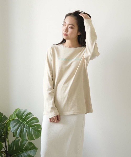 Ocean Pacific(オーシャンパシフィック)の「【OP:オーピー】レディース オーバーシルエット フロッキー加工プリント ロングTシャツ(Tシャツ/カットソー・レディース・ホワイト/グリーン/サンドベージュ/チャコール・MEDIUM/LARGE/X-LARGE)」の9枚目の写真