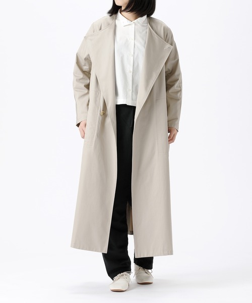 SETTO(セット)の「YEAR COAT:レディースコート(ノーカラーコート・レディース・ベージュ/アイボリー・FREE)」の2枚目の写真