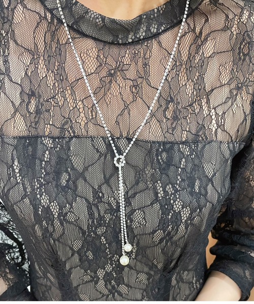 Cupid Heart(キューピッドハート)の「【Cupid Heart】結婚式アクセ パールヘッド ビジューチェーンロングネックレス(ネックレス・レディース・シルバー/ゴールド・MEDIUM)」の5枚目の写真