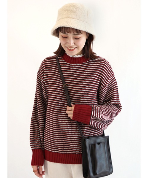 ehka sopo（エヘカソポ）の「配色ボーダーニット（ニット/セーター・レディース・グリーン/ブラック/ブルー/レッド・ﾌﾘ-）」の4枚目の写真