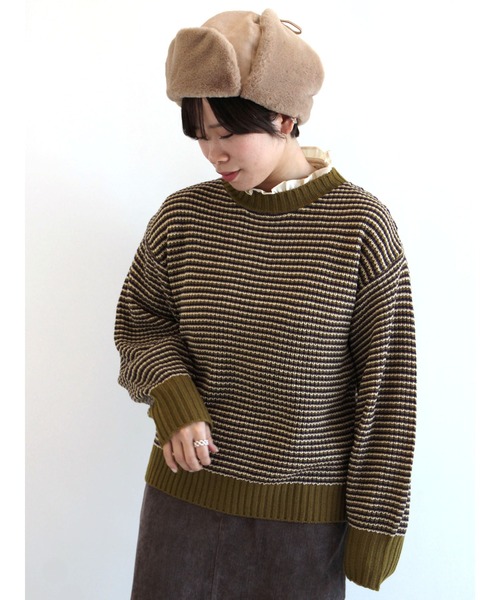 ehka sopo（エヘカソポ）の「配色ボーダーニット（ニット/セーター・レディース・グリーン/ブラック/ブルー/レッド・ﾌﾘ-）」の21枚目の写真