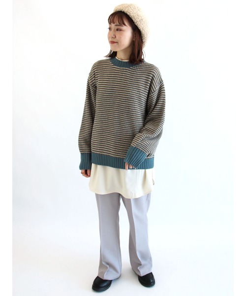 ehka sopo（エヘカソポ）の「配色ボーダーニット（ニット/セーター・レディース・グリーン/ブラック/ブルー/レッド・ﾌﾘ-）」の16枚目の写真