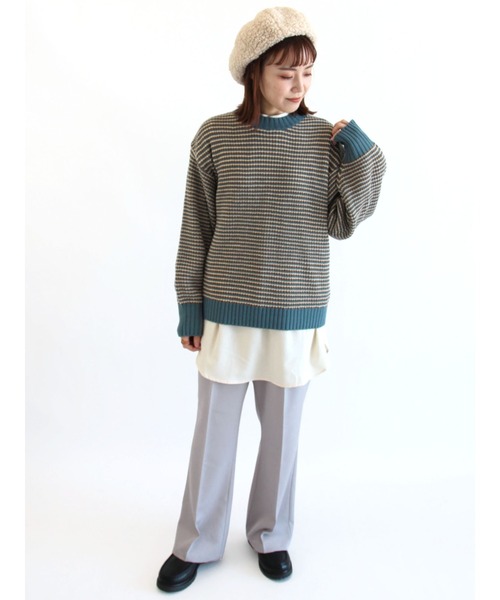 ehka sopo（エヘカソポ）の「配色ボーダーニット（ニット/セーター・レディース・グリーン/ブラック/ブルー/レッド・ﾌﾘ-）」の14枚目の写真