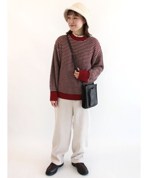 ehka sopo（エヘカソポ）の「配色ボーダーニット（ニット/セーター・レディース・グリーン/ブラック/ブルー/レッド・ﾌﾘ-）」の10枚目の写真