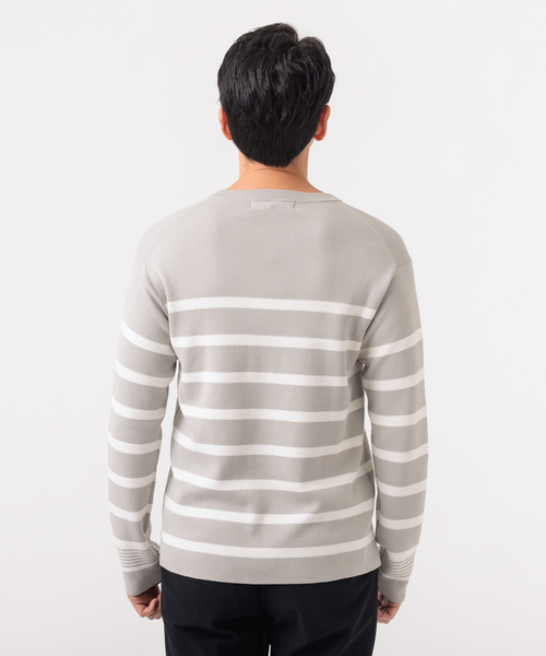 DESIGNWORKS(デザインワークス)の「パネル ボーダー コットン ニット(ニット/セーター・メンズ・ブラック/グレイッシュベージュ・46/48/50)」の5枚目の写真