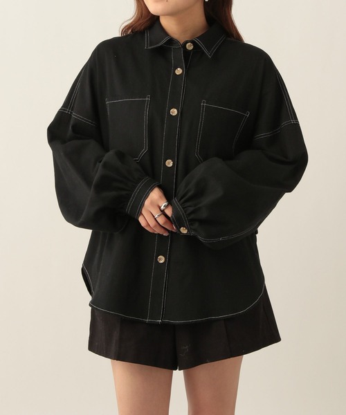 Heather(ヘザー)の「ハイショクステッチ2WAYシャツ 272442(シャツ/ブラウス・レディース・ブラック/アイボリー・FREE)」の2枚目の写真