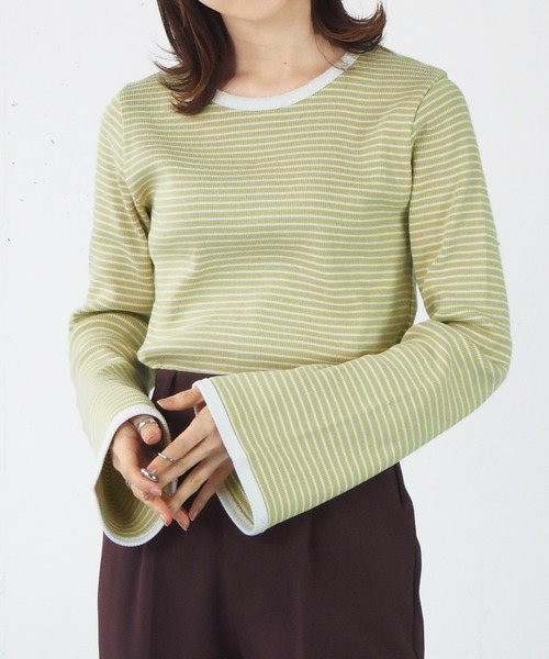 tiptop（ティップトップ）の「【ZOZO限定アイテム】ボーダーフレア袖ロンT（Tシャツ/カットソー・レディース・ブラック/イエロー/グリーン/ピンク/サックスブルー/ベージュ・FREE）」の3枚目の写真