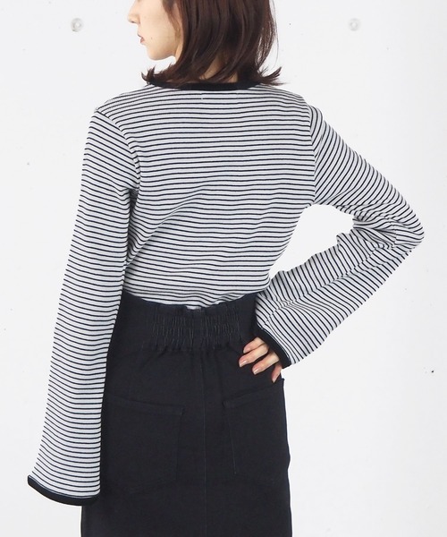 tiptop（ティップトップ）の「【ZOZO限定アイテム】ボーダーフレア袖ロンT（Tシャツ/カットソー・レディース・ブラック/イエロー/グリーン/ピンク/サックスブルー/ベージュ・FREE）」の10枚目の写真