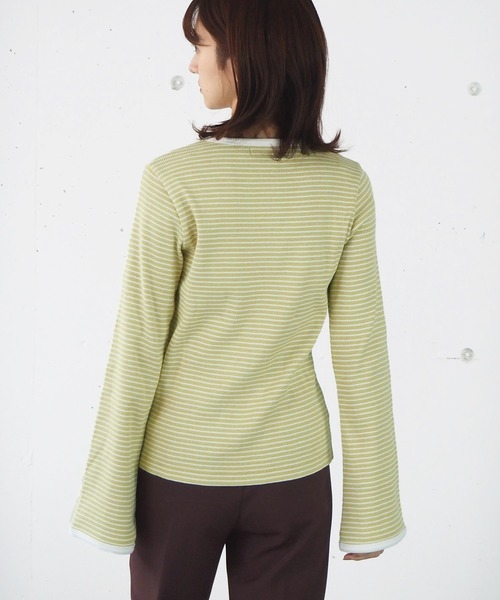 tiptop（ティップトップ）の「【ZOZO限定アイテム】ボーダーフレア袖ロンT（Tシャツ/カットソー・レディース・ブラック/イエロー/グリーン/ピンク/サックスブルー/ベージュ・FREE）」の17枚目の写真