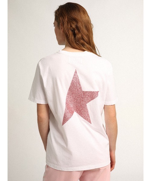 GOLDEN GOOSE(ゴールデングース)の「GOLDEN GOOSE Star Collection / W'S REGULAR T-SHIRT/ BIG GLITTER STAR BACK(Tシャツ/カットソー・レディース・ホワイト×ピンク/ホワイト×ゴールド・SMALL/MEDIUM/X-SMALL)」の1枚目の写真