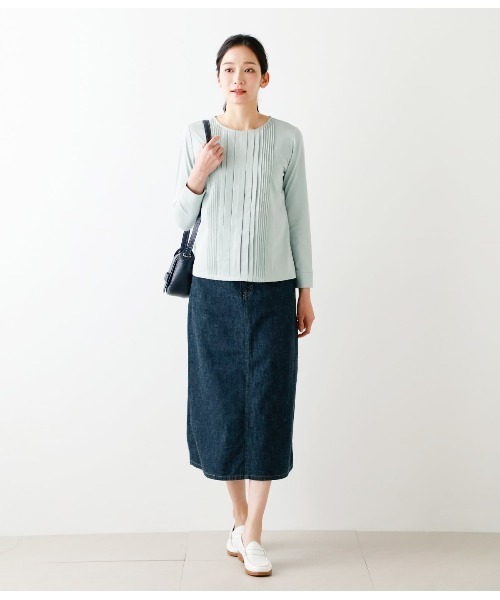 NEWYORKER(ニューヨーカー)の「【吸水速乾】コットンポリエステル天竺 タックカットソー(Tシャツ/カットソー・レディース・ベージュ/ライトグリーン/ホワイト・L/M)」の18枚目の写真