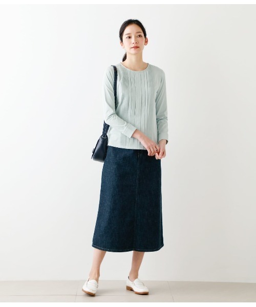NEWYORKER(ニューヨーカー)の「【吸水速乾】コットンポリエステル天竺 タックカットソー(Tシャツ/カットソー・レディース・ベージュ/ライトグリーン/ホワイト・L/M)」の8枚目の写真