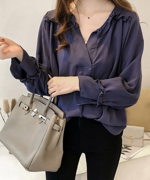 Amulet（アミュレット）の「フェミニンブラウス（シャツ/ブラウス・レディース・イエロー/ライトピンク/ネイビー・M/L/XL）」の2枚目の写真
