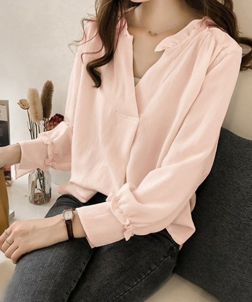 Amulet（アミュレット）の「フェミニンブラウス（シャツ/ブラウス・レディース・イエロー/ライトピンク/ネイビー・M/L/XL）」の3枚目の写真